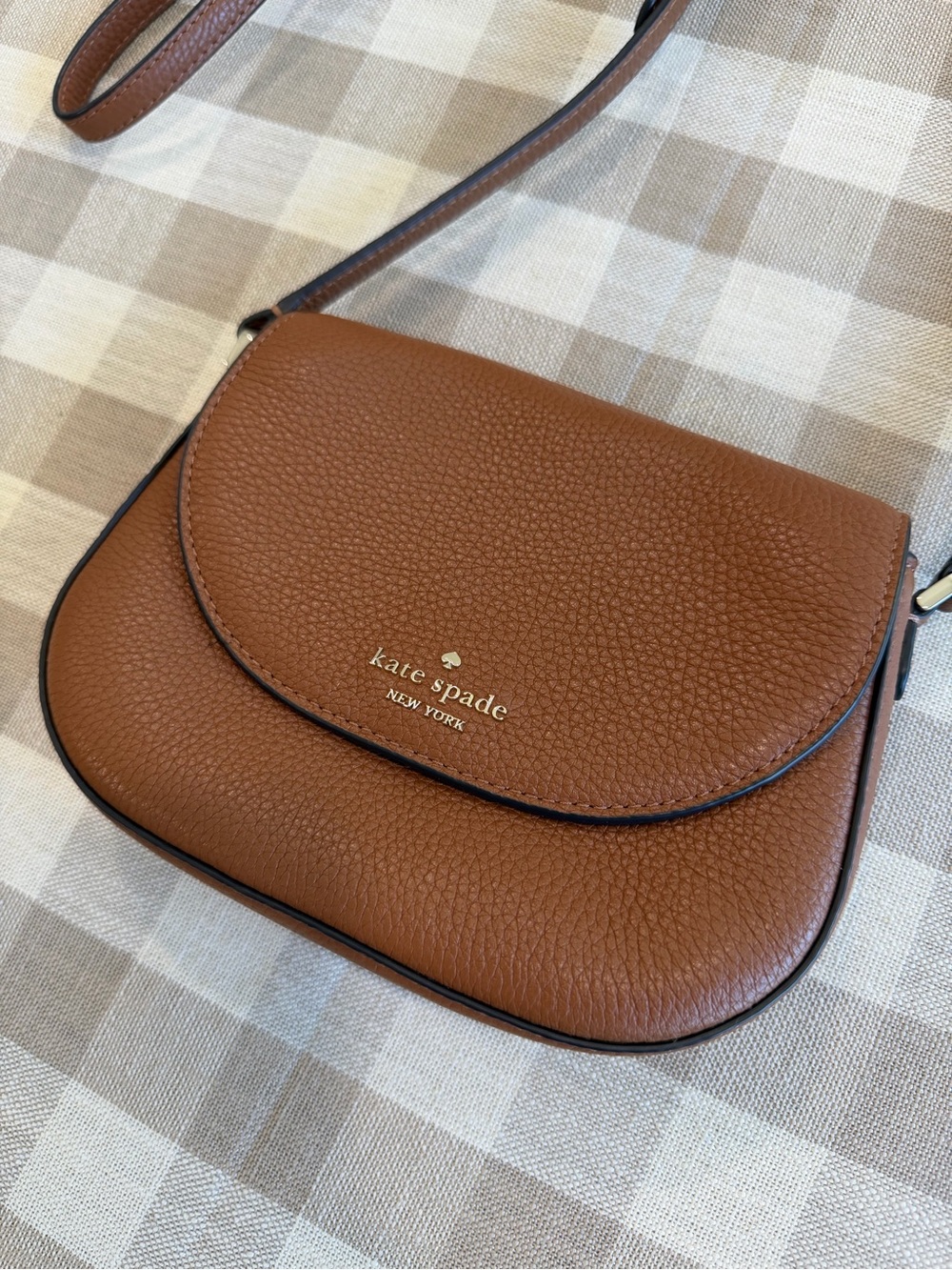 kate spade Brown Pebbled Leather Crossbody Saddle Bag